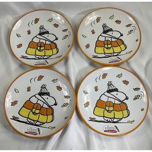 Peanuts Snoopy in Candy Corn Puffer Jacket Halloween 6" Appetizer Plates Set 4